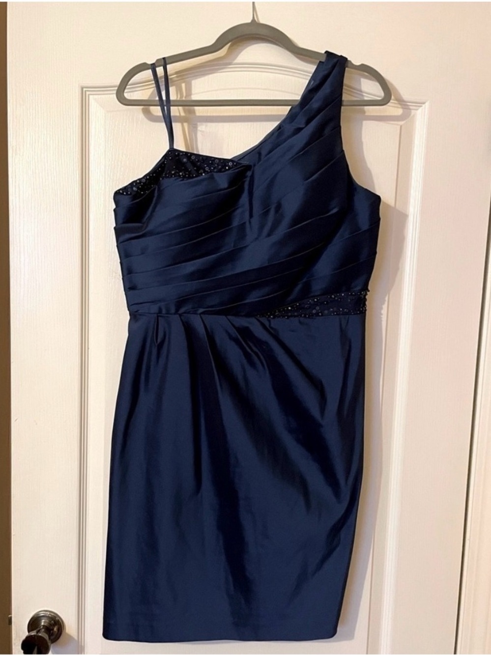 Adrianna Papell E! Red Carpet Blue One Shoulder Beaded Cocktail Dress 14 - Picture 9 of 10